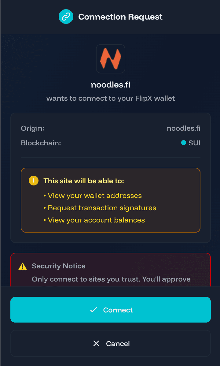 FlipX Chrome Extension - SUI Wallet Connection