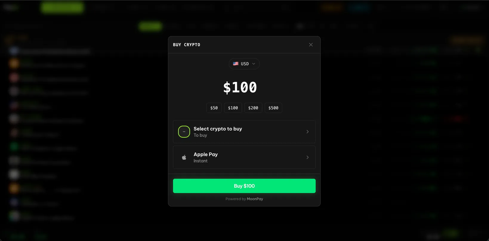 FlipX web terminal — buy crypto with credit card on desktop