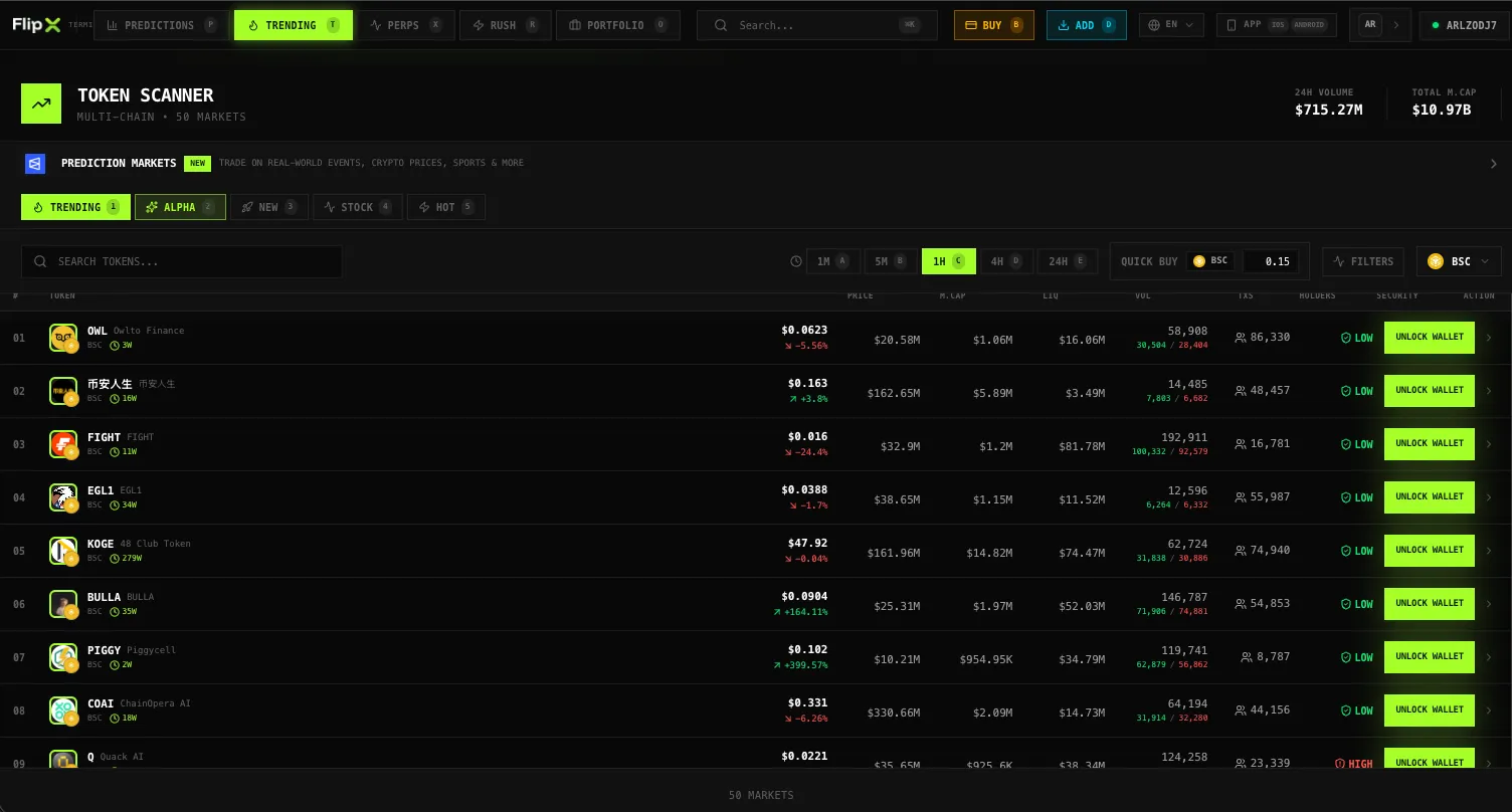 FlipX web terminal for BSC and PancakeSwap BNB Chain trading